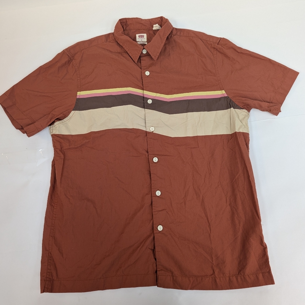 Levi's Relaxed Fit Orange Striped Short Sleeve Button Down Tshirt